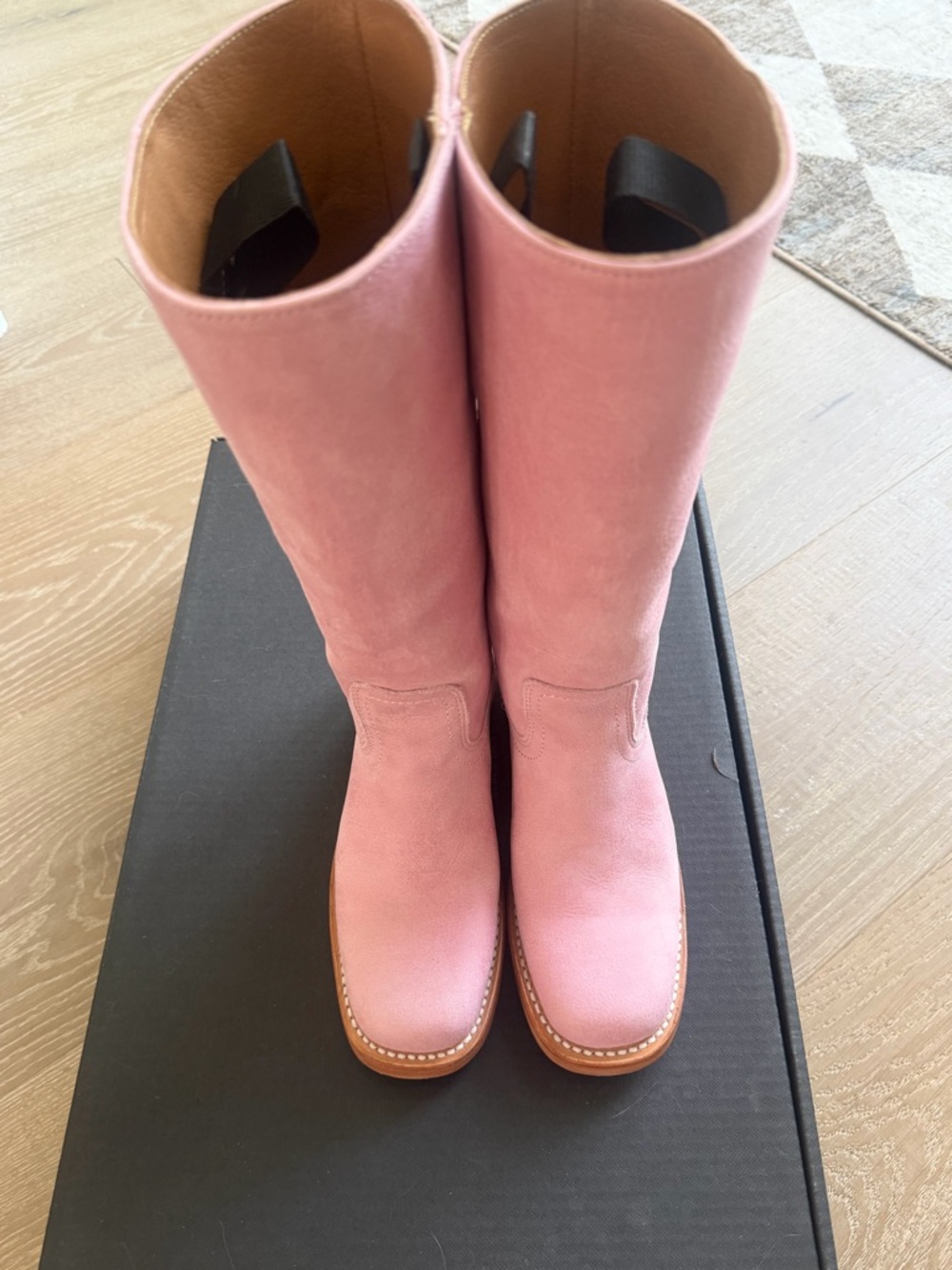 Frye Pink Leather Mid-Calf Stacked Heel Boots - Picture 3 of 8